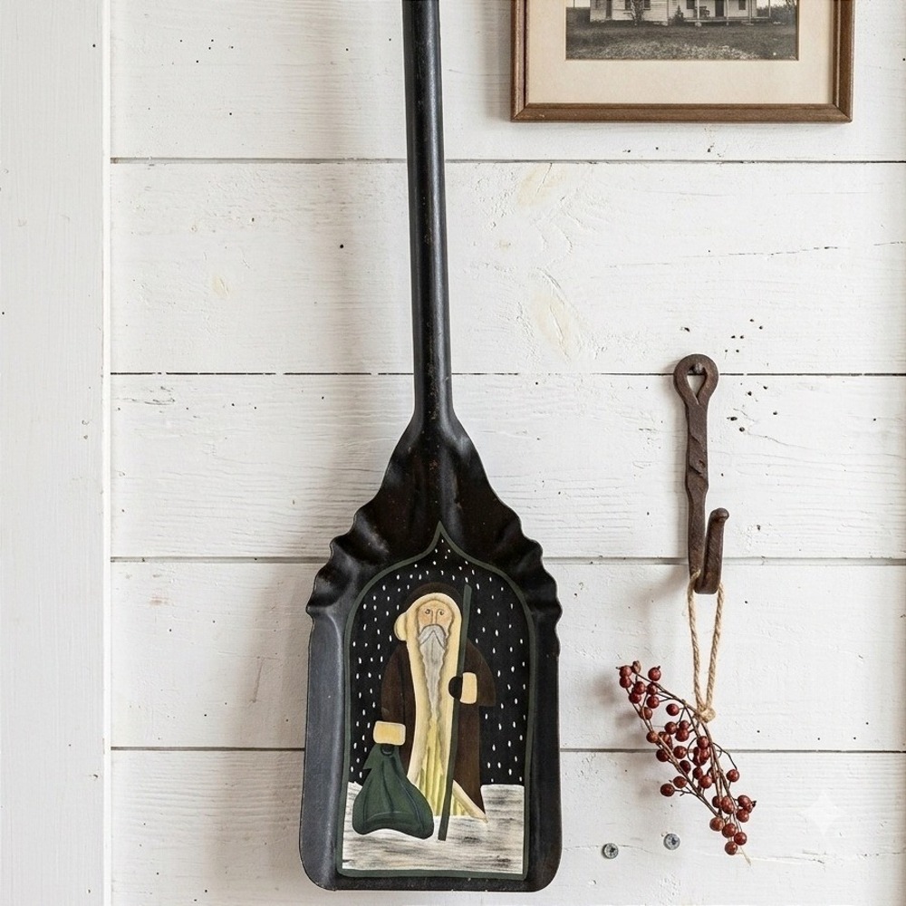 Primitive Santa Metal Hearth Wall Coal Shovel 22" Black Rustic Folk Art Decor